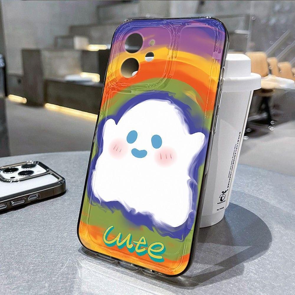 Color graffiti ghost is suitable for iPhone16 Pro mobile phone case Apple 14 transparent 12/13 fine hole 11 generation