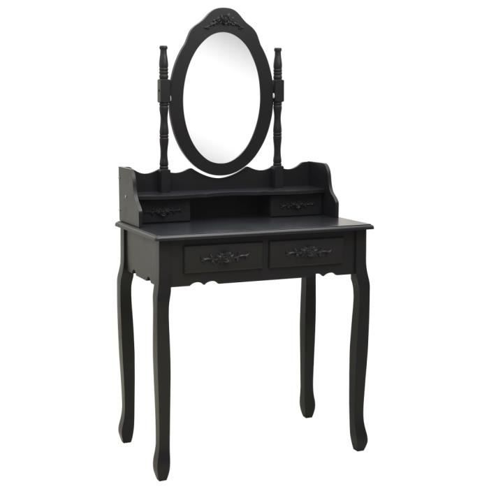 VidaXL Ensemble de coiffeuse avec tabouret Noir 75x69x140 cm Paulownia