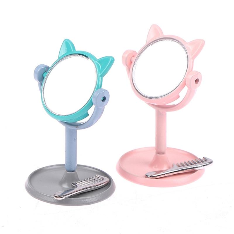 1:12 Scale Doll House Miniature Vanity Mirror With Comb Set For Realistic Scene Setting Decoration Doll Accessories