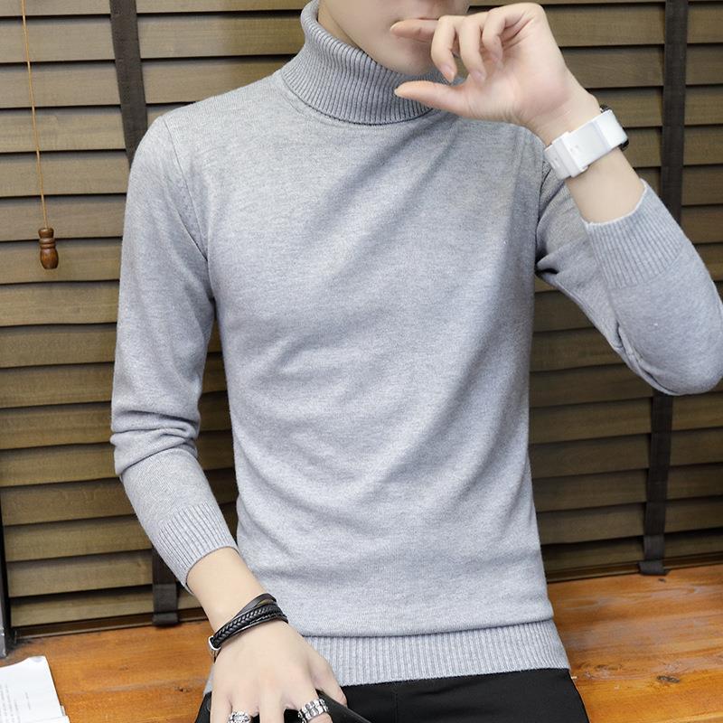 Winter Turtleneck Men's Sweater Korean Version Slim-fit Solid Color Knitted Sweater Men's Bottoming Shirt Men's Clothing