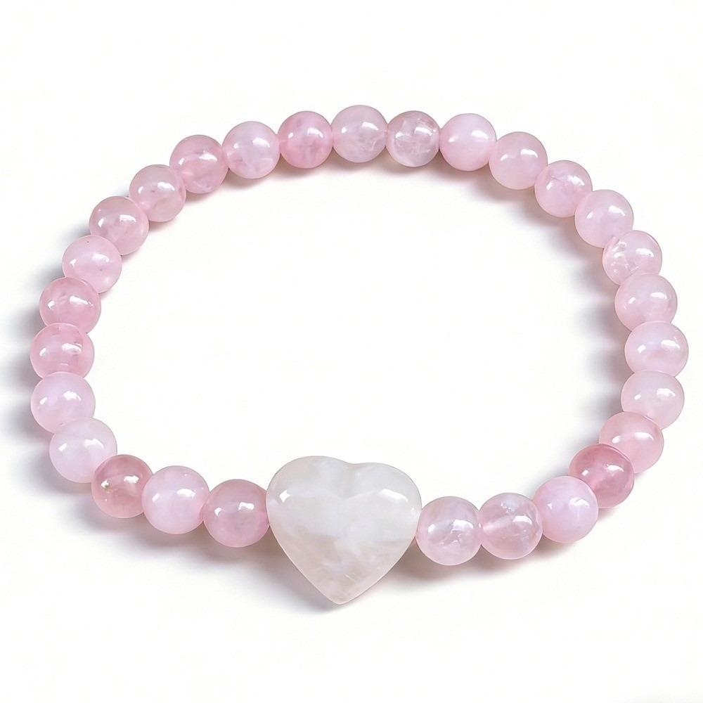 Natural Stone Beaded Bracelet Heart Couple Bracelet Elegant Strand Bracelets  Women Lovers