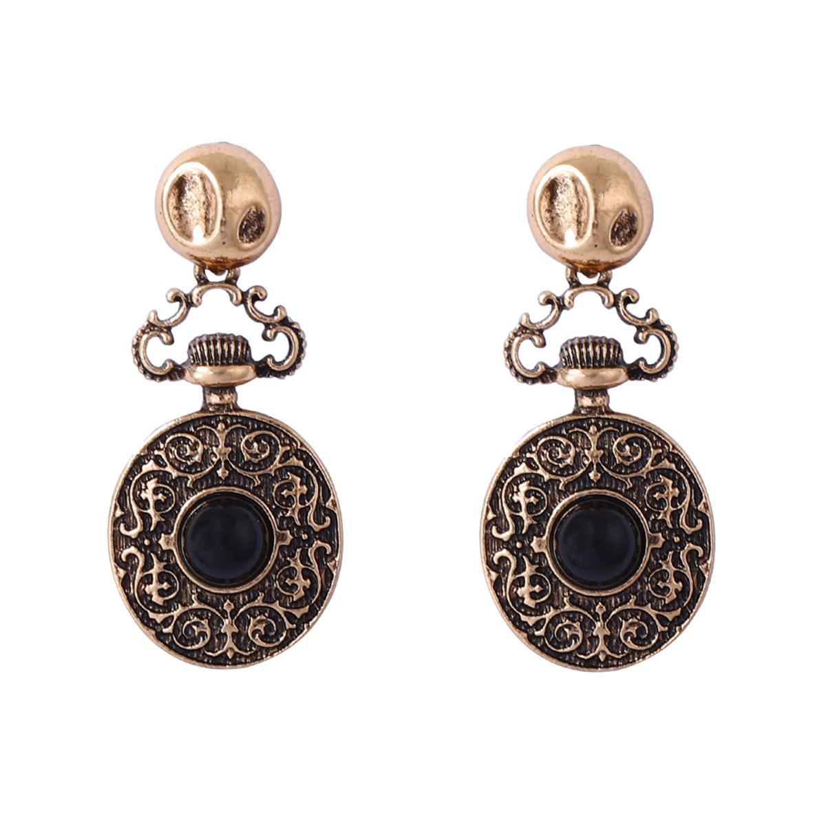 Retro personality trend alloy geometric relief pattern medium antique temperament earrings simple light luxury earrings золотой