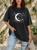 Schwarzes Acid Wash Halbmond Sterne Grafik Himmels T-Shirt