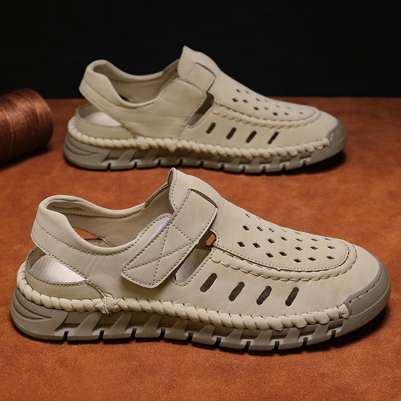 Fashion Men's Leather Sandals Leather Summer Breathable Casual Beach Shoes Man Outdoor Walking Sports Shoes Non Slip Hand Made Sandalias