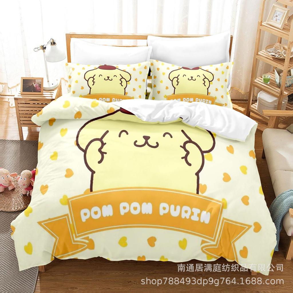 Cute Pom Pom Purin Bedding Sets Comforter Quilt Bed Cover Duvet Cover Pillow Case 2-3 Pieces Sets Kids Adult Size Bedroom Decor