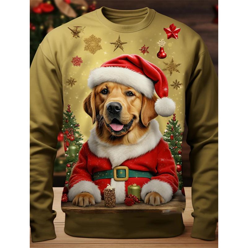 Santa Claus Pattern T-Shirt For Men Christmas Balloon 3D Printed T Shirts Autumn Casual Long Sleeves Loose Round Neck Tops Tees