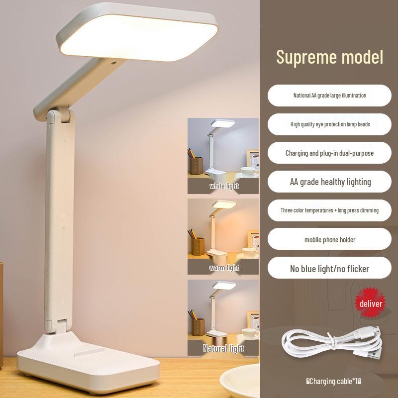 Multifunctional LED Desk Lamp with Rechargeable & Plug-in Options, Eye-Protection, Night Light, and Pen Holder for Study & Dorm Room