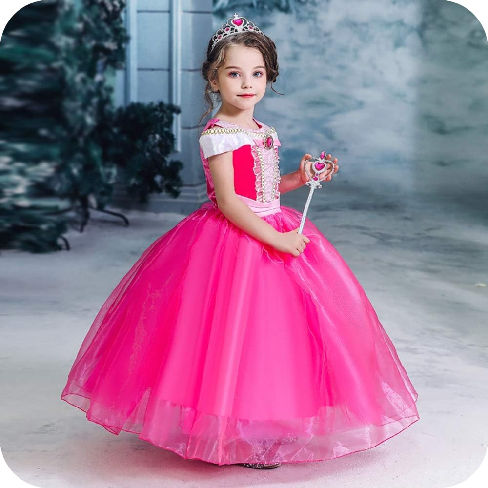 Princess Dress for Kids Cosplay Costume Luxury Set Pink Ribbon Heart Magic Original 120cm NT5012C [CREDIBLE] 9-piece - (Princess Dress, Gloves, Tiara,