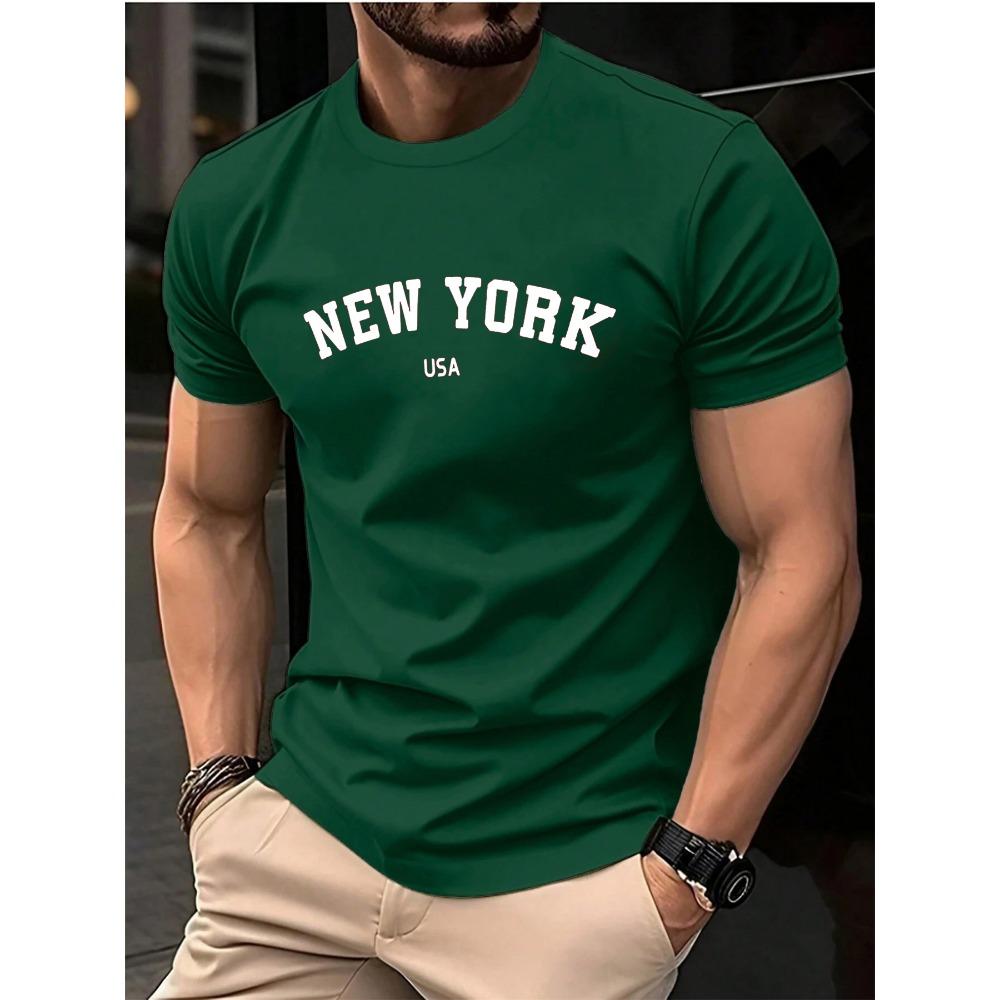 Men's Summer Fashion Casual Loose Large New York American Letter Printed Round Neck Short Sleeve T-shirt Top