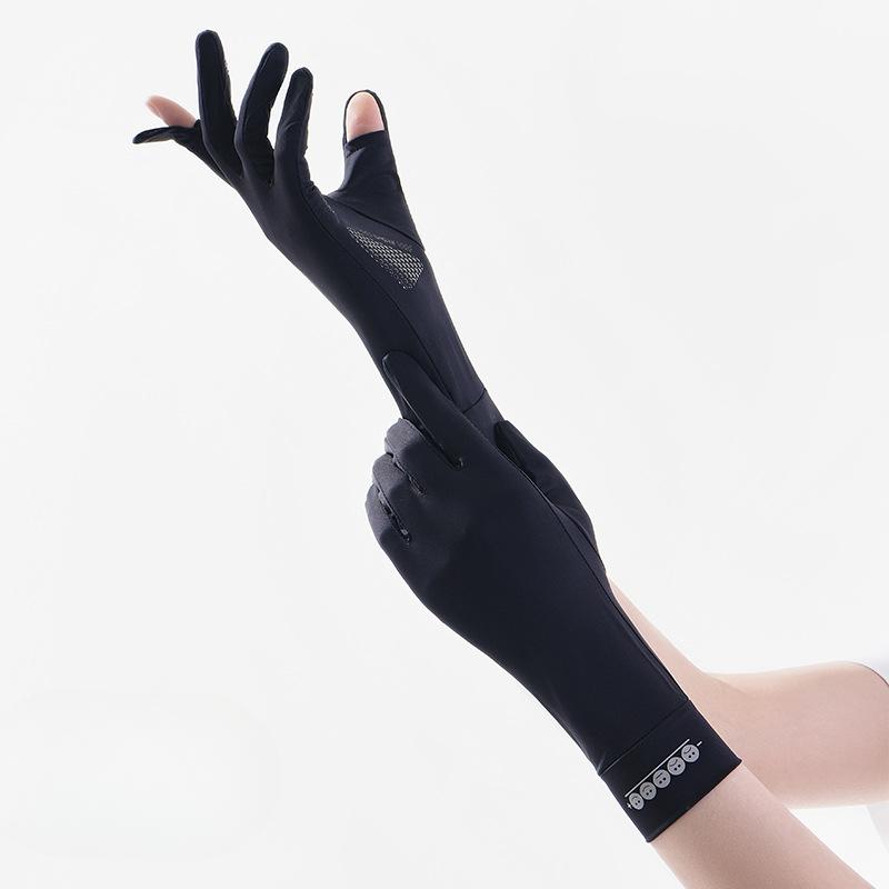 Sunscreen Gloves for Women In Summer Thin UV Proof Finger-revealing Medium Length Ice Silk Gloves Non Slip Driving and Riding Sports