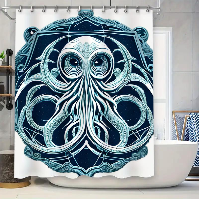 Exquisite Blue Octopus Art Shower Curtain - Intricate Sea Creature Design For A Unique, Waterproof Bathroom Dcor