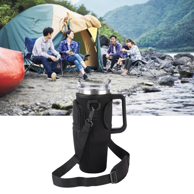 Water Bottle Bag Anti Slip Portable Double Layers Water Bottle Holder with Handle Fit for Stanley 40 Oz Insulated Tumblers Black