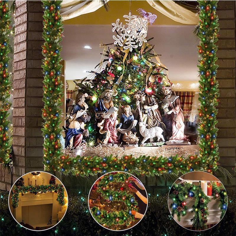 2.7m PVC Christmas Decoration Pine Cone Berry Cane Artificial Rattan for Party Mall Door Hanging Decoration New Year Christmas