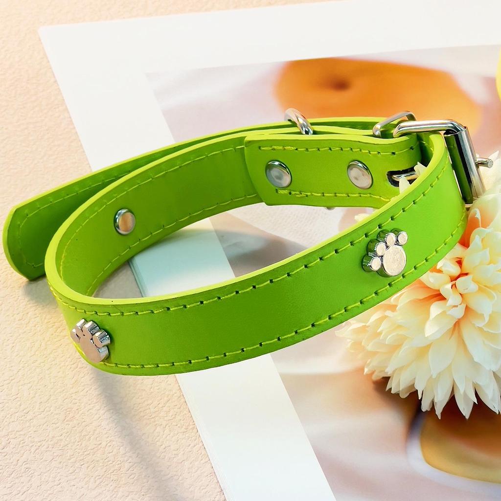 Pet Paw Print PU Leather Collar with Metal Decor for Small and Medium Dogs and Cats