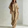 1116 New European and American Style Linen Wide-leg Pants Set Women's Summer Loose Shirt Two-piece Set Fashion Casual Trendy