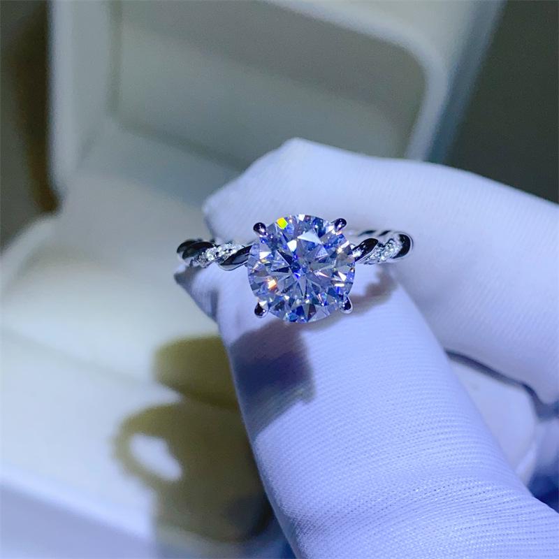 Twist Moissanite 2 Carat D Color VVS Ring with Certificate and Diamond Tester Approval