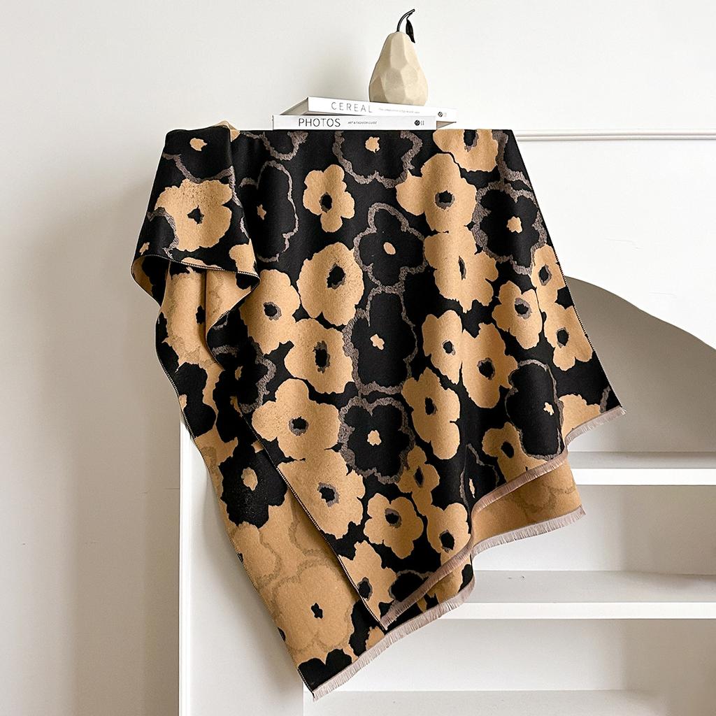 double-sided imitation cashmere thickened warm flower scarf women's air-conditioned room travel neck shawl