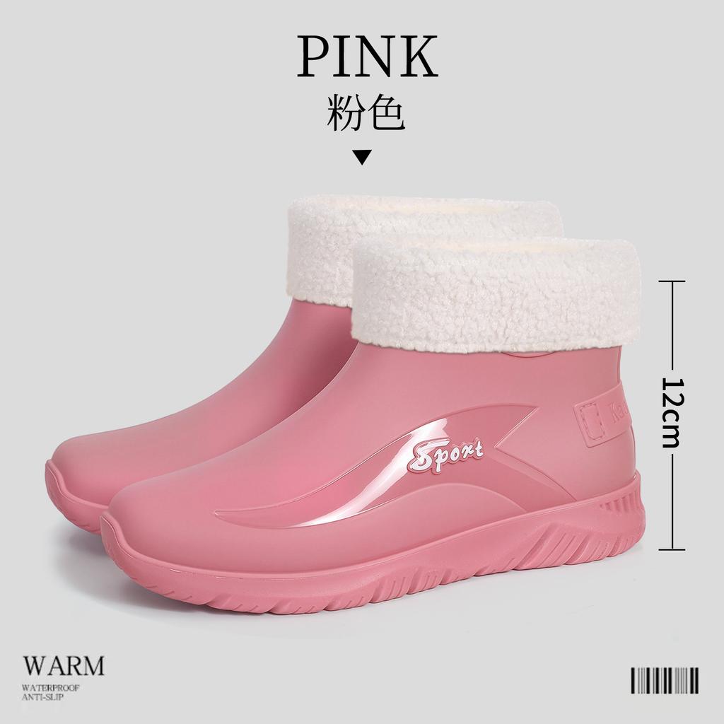 Winter Velvet Sports Version Short Rain Shoes Women's Fashion Outer Wear Men's Non-slip Rubber Shoes Fishing Men's Warm Shoes