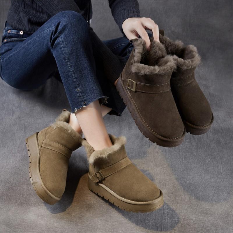 Johnature Cow Suede Snow Boots Women's Short Boots With Thickened Plush And Warm Cotton Shoes
