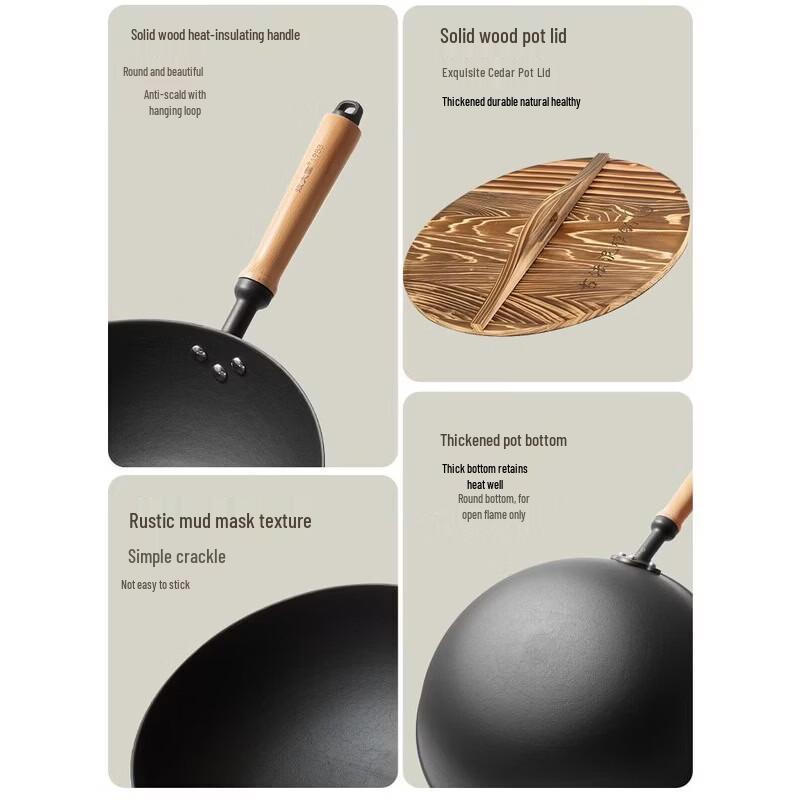 COOKER KING Hand-Cast No-Coating Cast Iron Wok