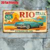D Flat Piece Vintage Metal License Plate RIO Brazil Aluminum Sign with Christ Statue and Classic Car Suitable for Home Cafe