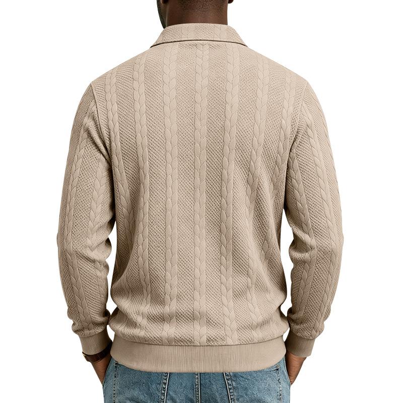 Men S Autumn Simple Polo Sweatshirt Long Sleeve Knit Solid Color