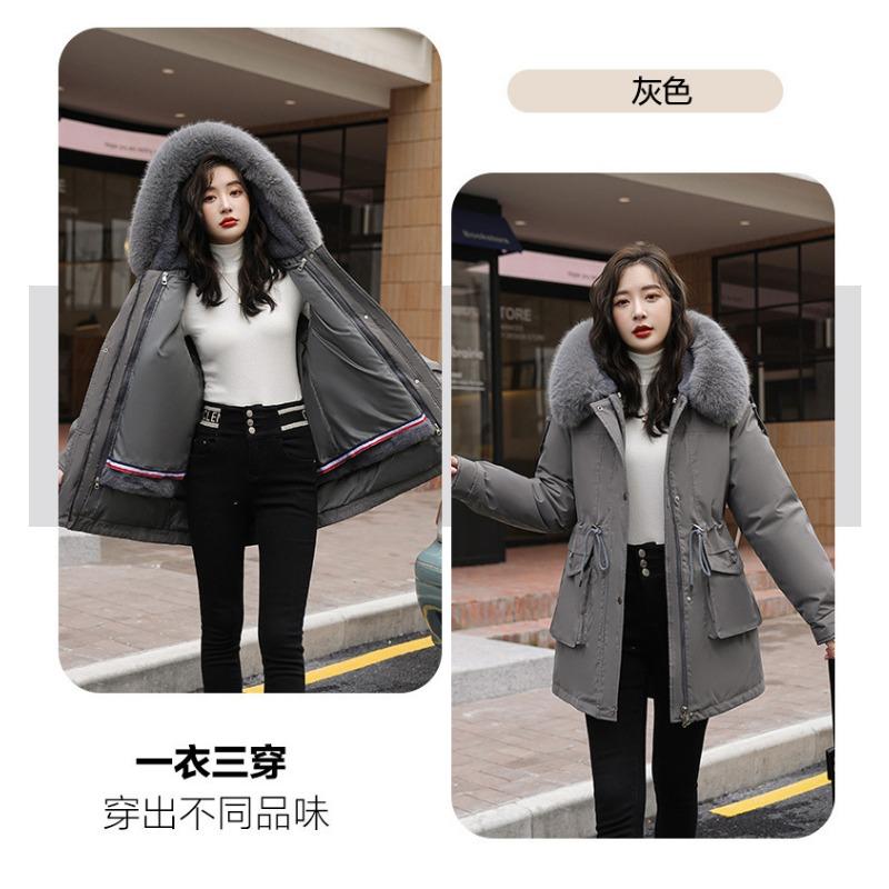 Fleece Thickened Coat Women's New Winter Waist Medium and Long Casual Hooded Parker Cotton Clothes Women