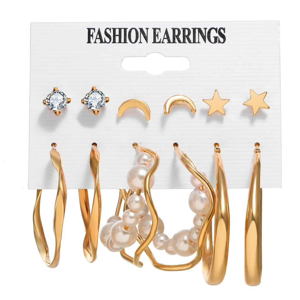 Simple Earring Set Retro Fashion Geometric Earring Six Piece Set C Shape Earring Gift