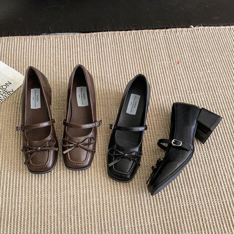 Mode 2025 Frühling Herbst Neuer Stil Luxus Jane Schuhe Mode Flache Runde Zehenpartie Mittelhohe Absätze Schuhe Damen Elegant Outdoor Einzelne Pumps