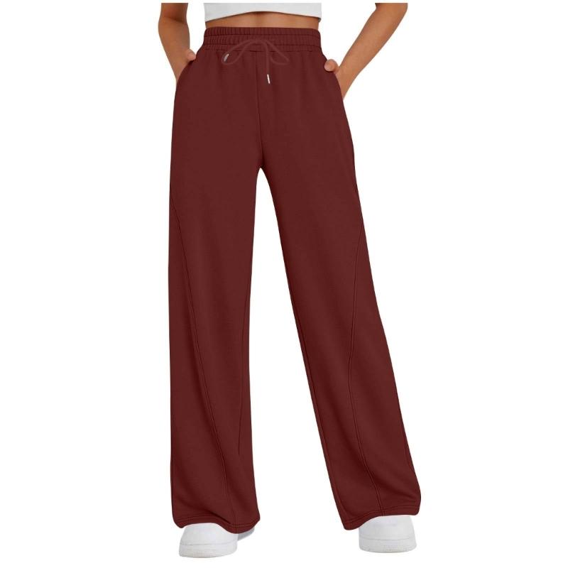 Women's Casual Wide Leg High Waist Pants Including Elastic Drawstring And Side Pockets For Lounging And Daily Activity