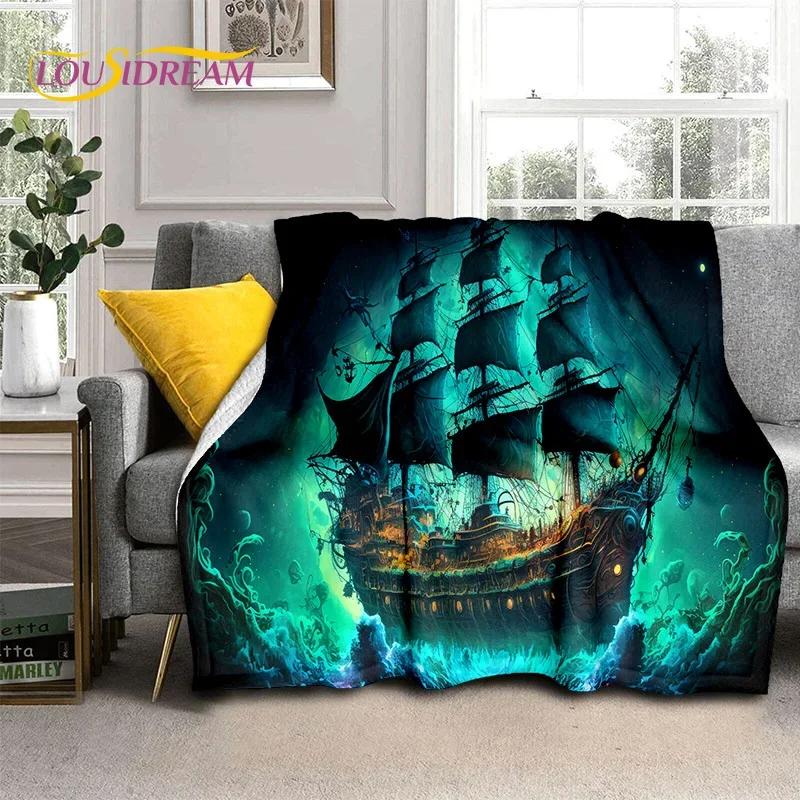 Ancient Pirate Ship Boat,Barque,Sailboa Soft Flannel Blanket for Beds Bedroom Sofa Picnic,Throw Blanket for Outdoor Leisure Gift