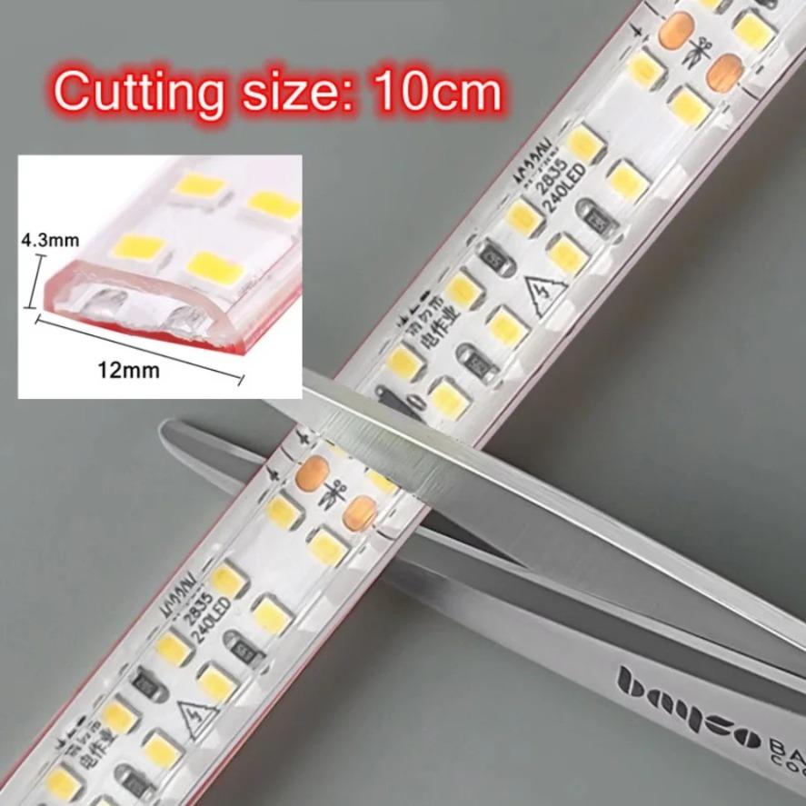 SMD 2835 LED Strip 12MM Width 240LEDs/M AC220V Flexible Cuttable Soft Lamp IP68 Waterproof Warm/Neutral/White Light With EU Plug