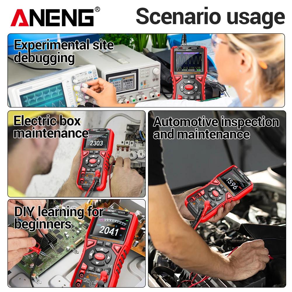 ANENG AOS04 2 in 1 Digital Oscilloscope Multimeter 10Mhz 50MS/s Portable Laboratory Oscilloscope Electrical Repair Oscilloscope with Digital Display