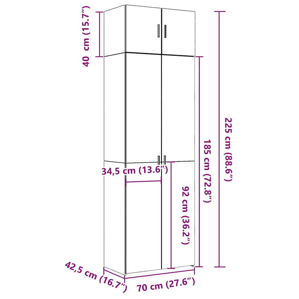 Tall Cabinet White 70x42.5x225 cm Particleboard