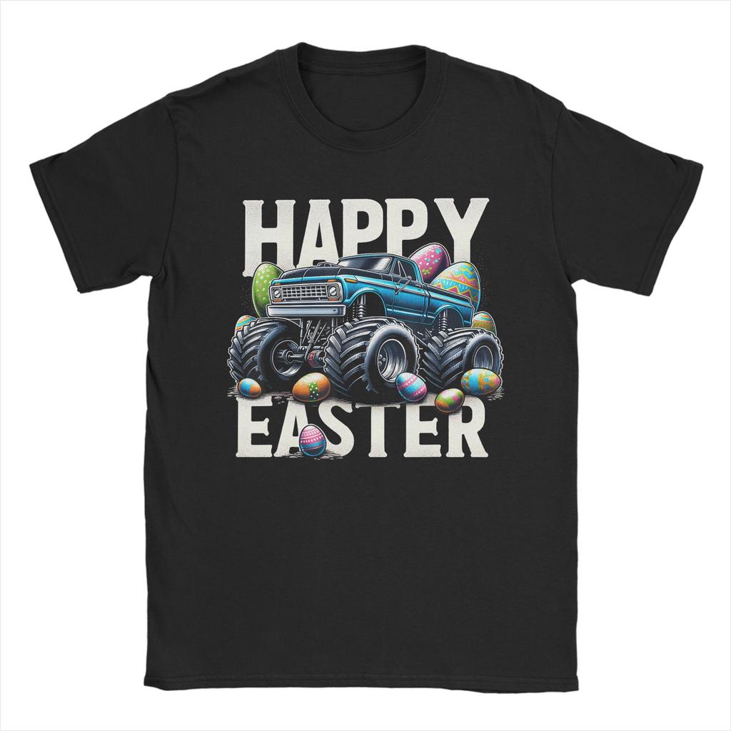 Easter Day Bunny Monster Truck Eggs Cool Rabbit T Shirts for Unisex Pure Cotton Humor TShirts Crewneck Tee Shirt Short Sleeve