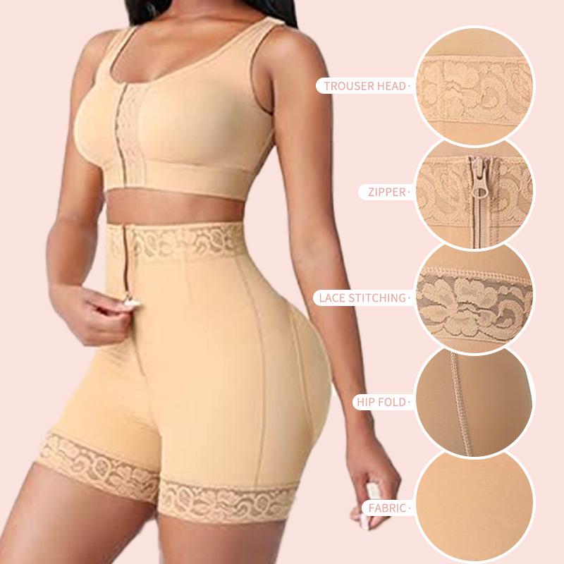 Plus Size High Compression Tummy Control Shaper Pants with Zipper and Hook for Waist Training and Hip Lift