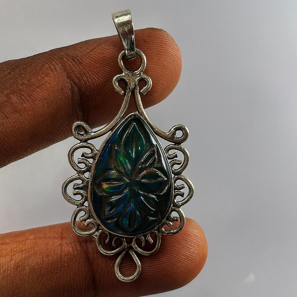Natural Opal Pendant 24 ct 925 Sterling Silver Teardrop for Her October Birthday Birthstone