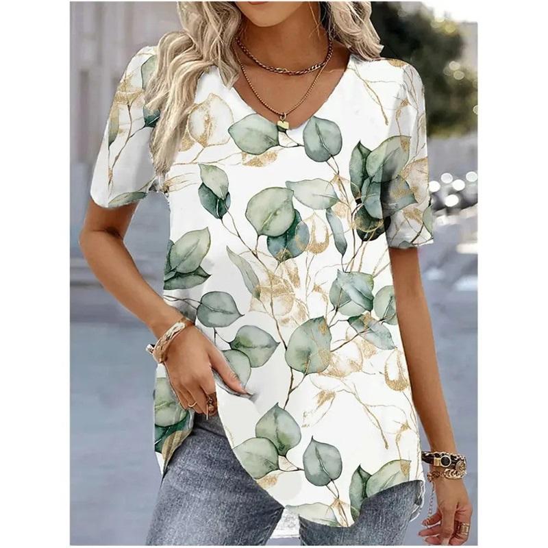 

Women s Shirt Ethnic Geometric Painted Harajuku T-shirt Women s Summer Casual Short-sleeved V-neck Women s Top 4XL