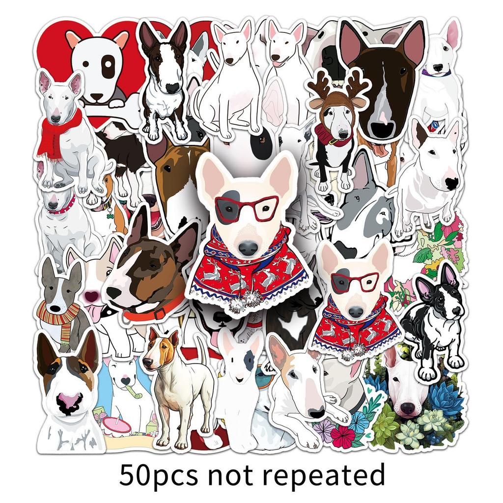 50 Bull Terrier Stickers - Cute, Waterproof Cartoon Dogs for Bottles & Journals