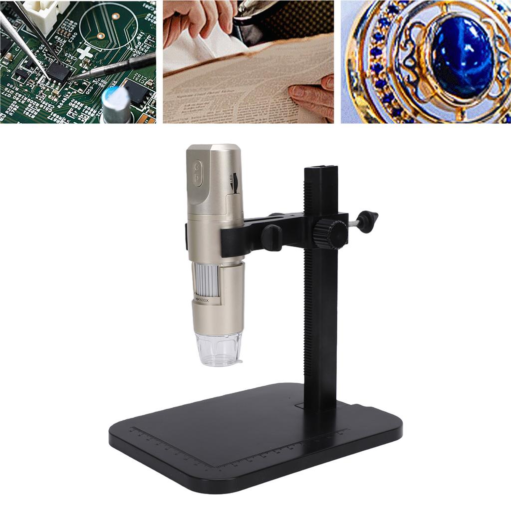 Wireless Digital Microscope, 1600X Magnification USB WiFi Microscope Camera with 8 LED Lights and Stand for PC, , , and OS