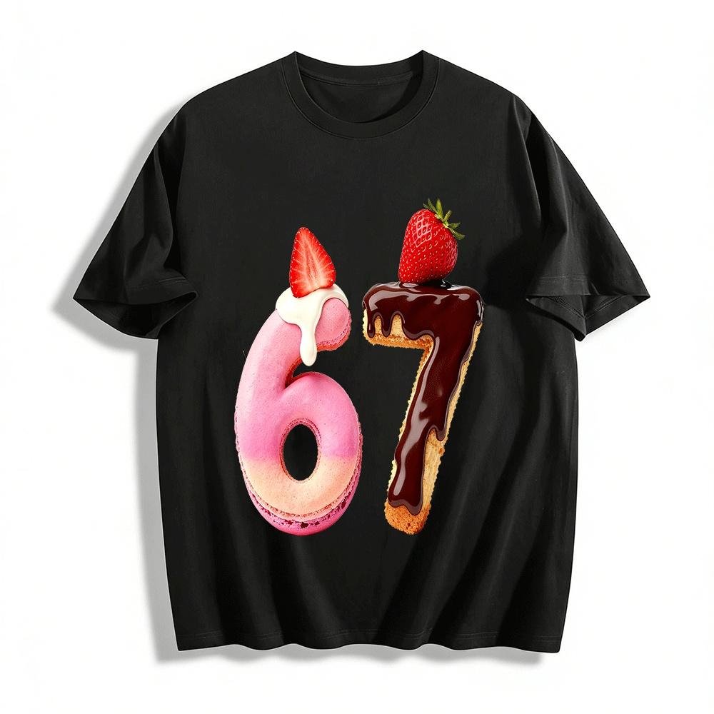 Fun Dessert Number 67 Print Casual Top Pure cotton T-shirt XXS