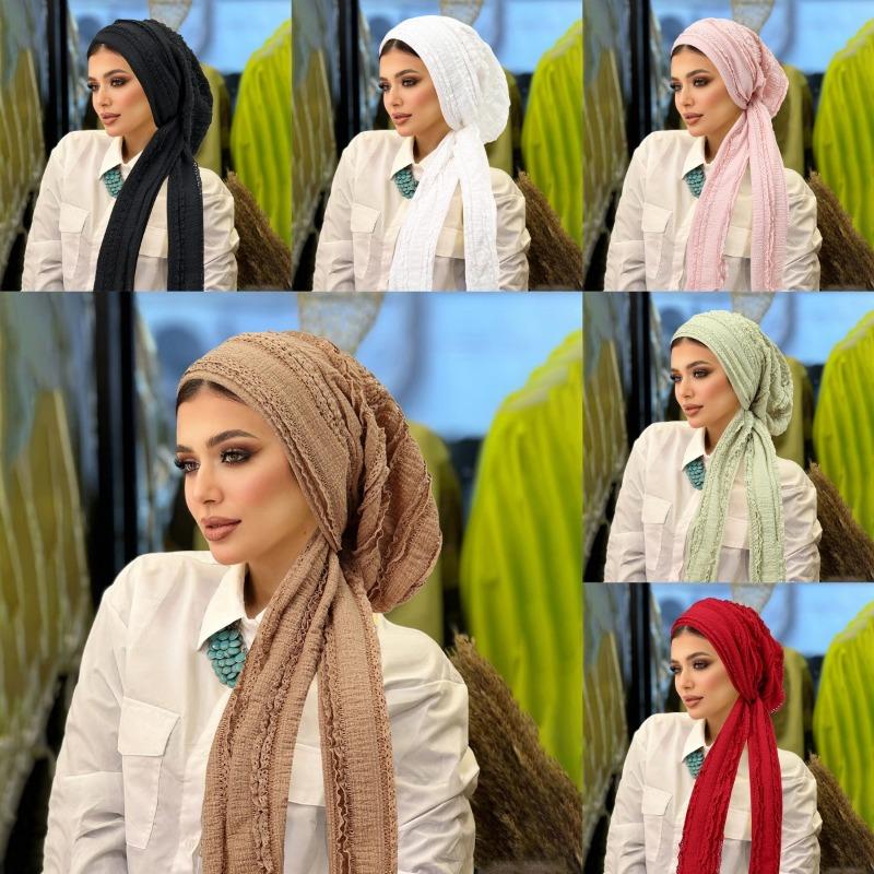 1 Stück doppellagige Spitze Damen Ganzjahres-Weich-Elastisch-Falten-Kopftuch-Kappe Atmungsaktive Haarkappen Modische Turban-Haube