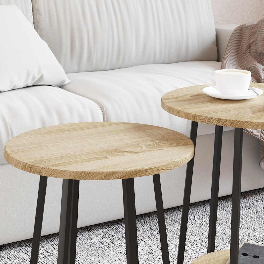 Side Table Set with Shelf 2 Pcs Sonoma Oak and Black Brown