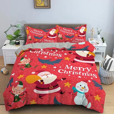 Weihnachts-Bettwäsche-Set 3D-Druck Weihnachtsmann Bettbezug-Set King Queen Einzel-Doppelgröße Kinder Polyester-Bettwäsche-Set ohne Bettlaken