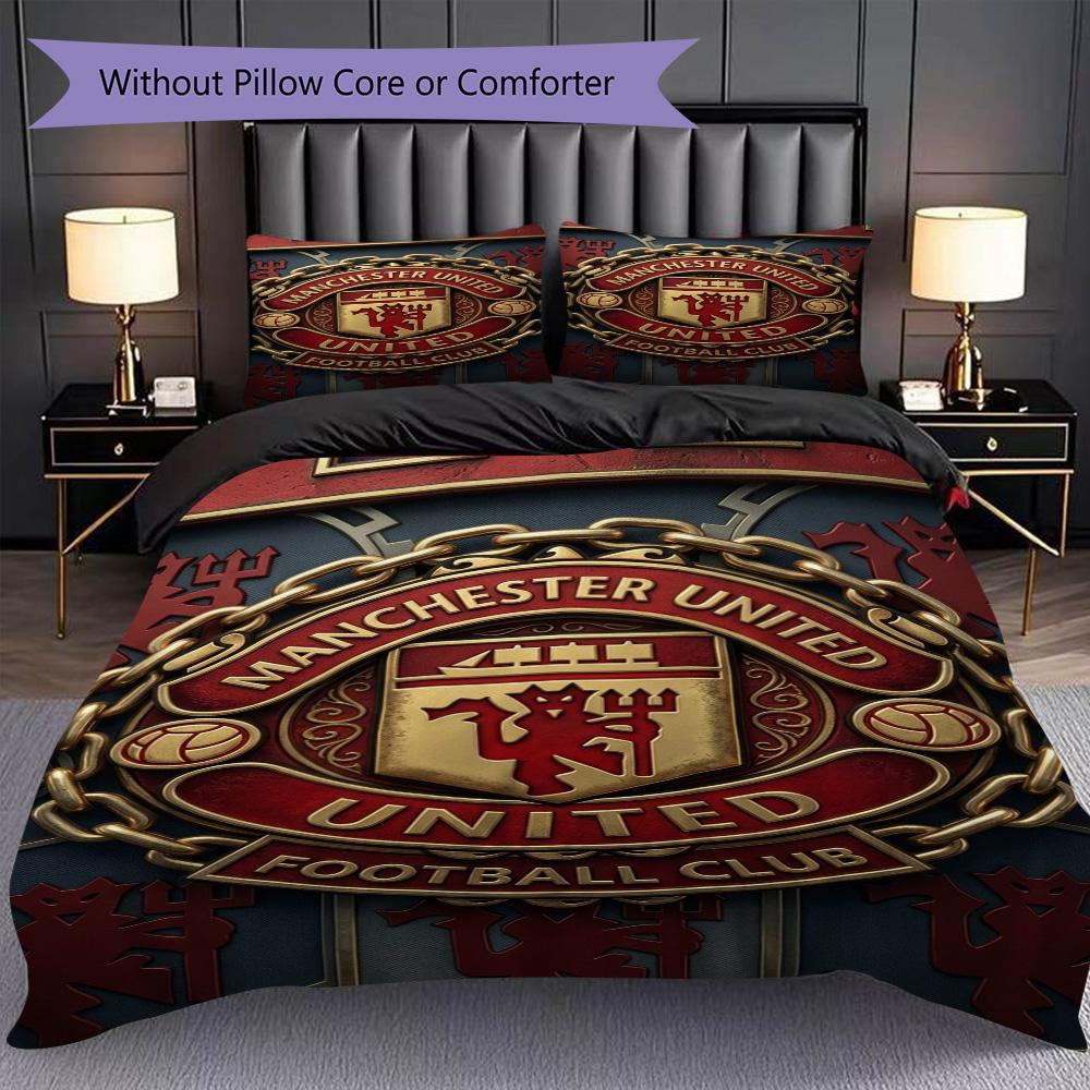 Manchester Emblem Display Three-piece set (1 * duvet cover + 2 * pillowcase, without core) 2D Flat Duvet cover and pillowcase Christmas birthday gift
