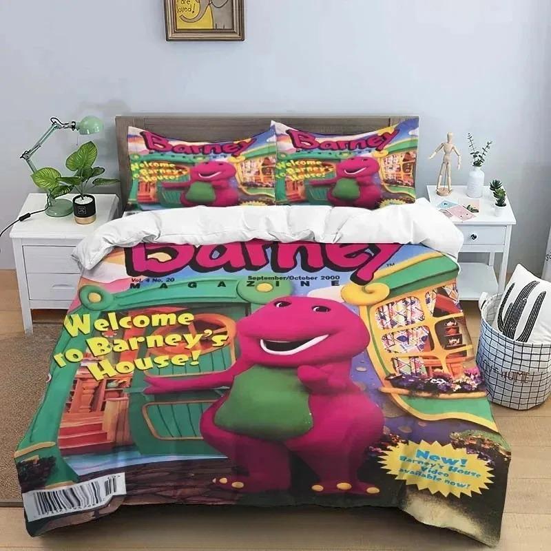 Barney Friends Niedliche Cartoon Bettwäsche Kollektion Dinosaurier Muster Bettbezug Kissenbezug Jungen Schlafzimmer Doppel King Size Bettdecke Geschenk