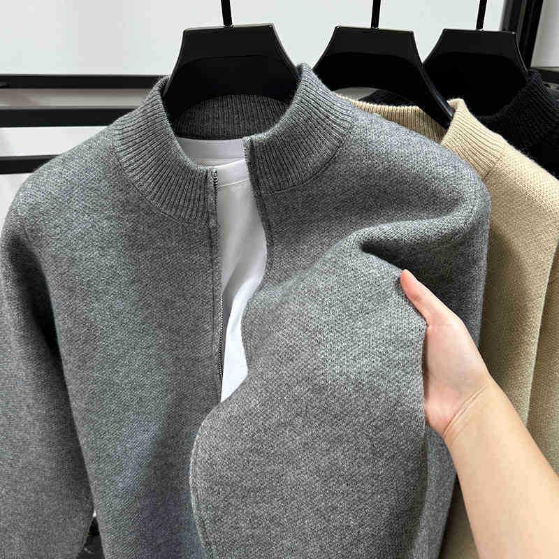 

Men s Versatile Stand Collar Thick Knit Cardigan Sweater - Winter Warm Zipper Outerwear. XL сірий колір