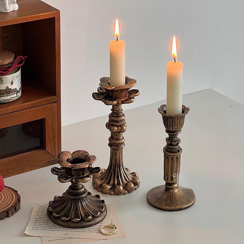 Vintage Candlestick Holders For Taper, Resin Candle Holder Retro Antique Bronze Candle Holder For Wedding Party