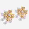 Elegant Cross Stud Earrings Women Stainless Steel Hypoallergenic Pearl-Style Titanium Plated Geometric Fashion Jewelry