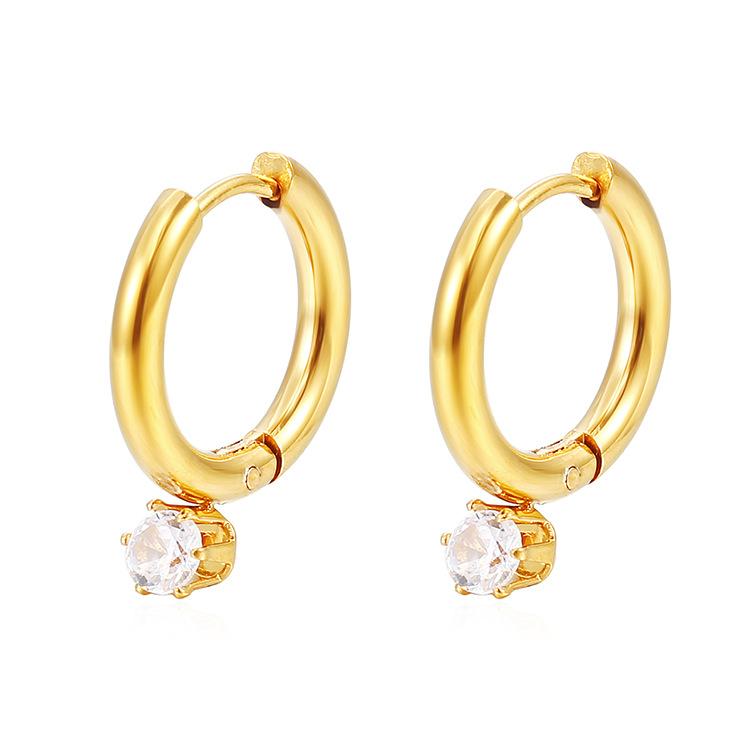 Fashion Trends High-end Sense Round Claw Drill Stainless Steel Earrings Women's Light Luxury Electroplated 18K Titanium Steel Earrings